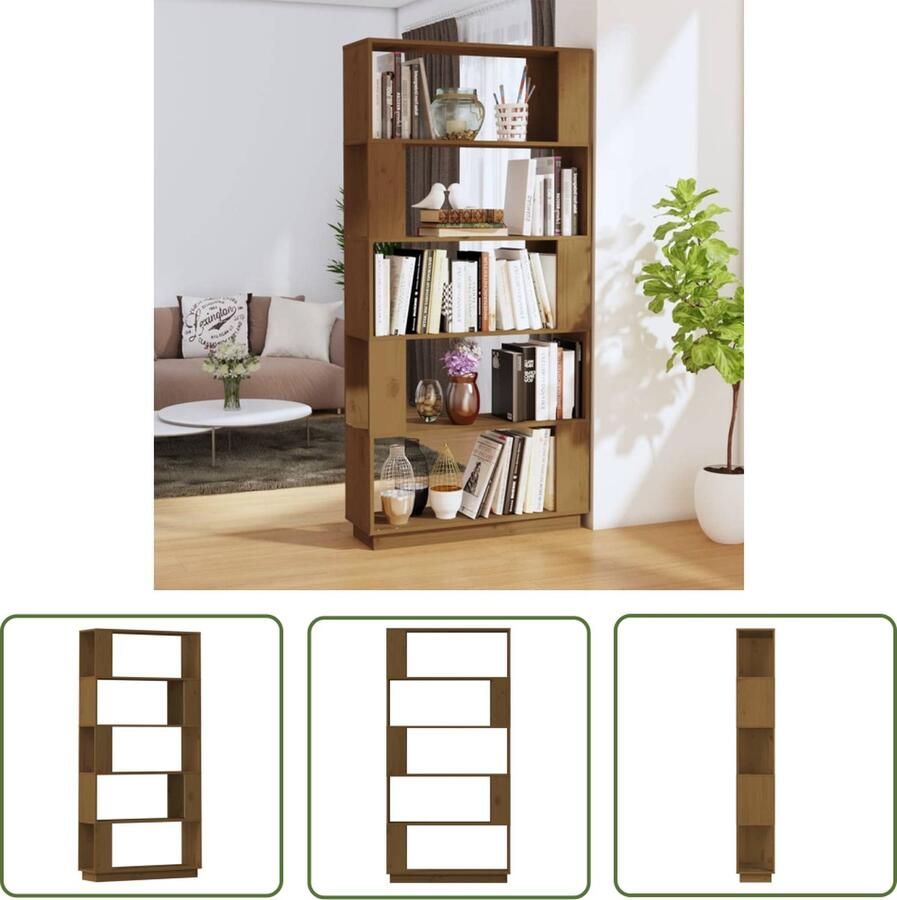 The Living Store Boekenkast Hout 80 x 25 x 163.5 cm Massief Grenenhout Honingbruin Boekenkast Hout Grenenhout Boekenplank Kamer Scheidingswand - Foto 2