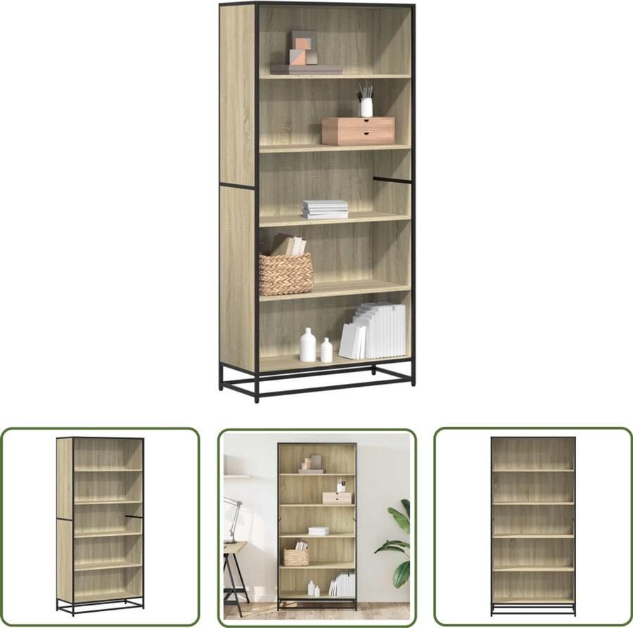 The Living Store Boekenkast 80 5x35x170 5 cm bewerkt hout sonoma eikenkleurig Boekenkast Hout Meubel Sonoma Eiken Opslagoplossing Bibliotheekkast