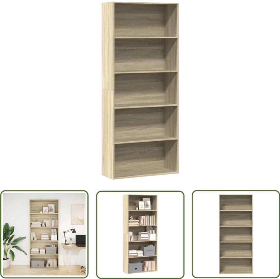 The Living Store Boekenkast 80x30x189 cm bewerkt hout sonoma eikenkleurig Boekenkast Hout Meubel Salontafel Tv Stand Opslag