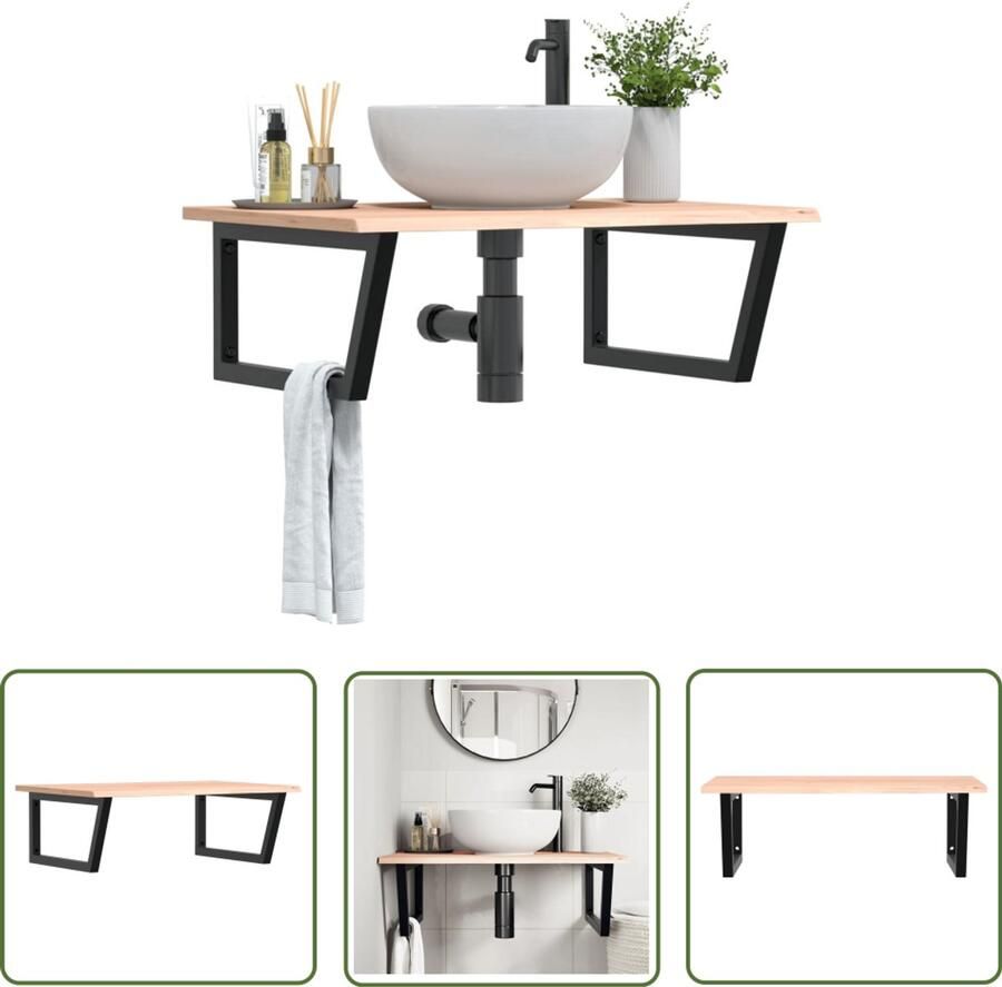 VidaXL Houten Badkamerkast Badkamer Meubilair Badkamer wandschap staal en massief eikenhout Badkamerwandrek Bruine Badkameraccessoires Vintage Badkamerdecor