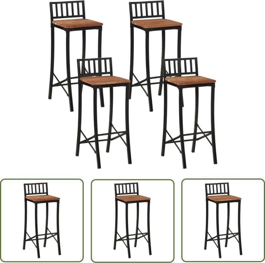 The Living Store Ontbijtstoelen Massief Acaciahout 37 x 37 x 92 cm Set van 4 barstoelen Houten Barstoelen Acacia Hout Bruine Barstoelen Eetkamerstoelen