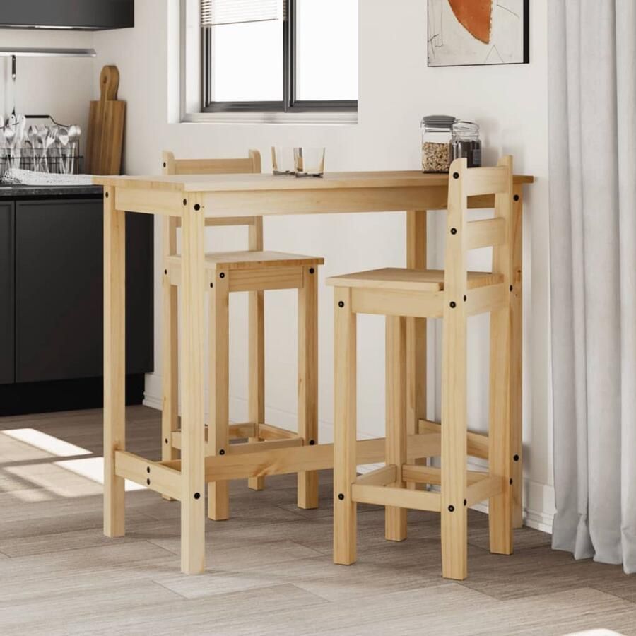 The Living Store Houten Bartafelset 112 x 57 x 101 cm Massief grenenhout met wasafwerking Bartafel Houten Bartafel Barset Eettafel Stoelen