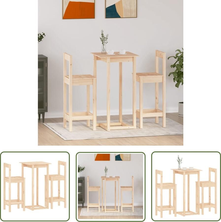The Living Store Bartafel Grenenhout 60 x 60 x 110 cm Rustiek design Bartafel Houten Bartafel Grenenhout Bruine Bartafel Bar Set