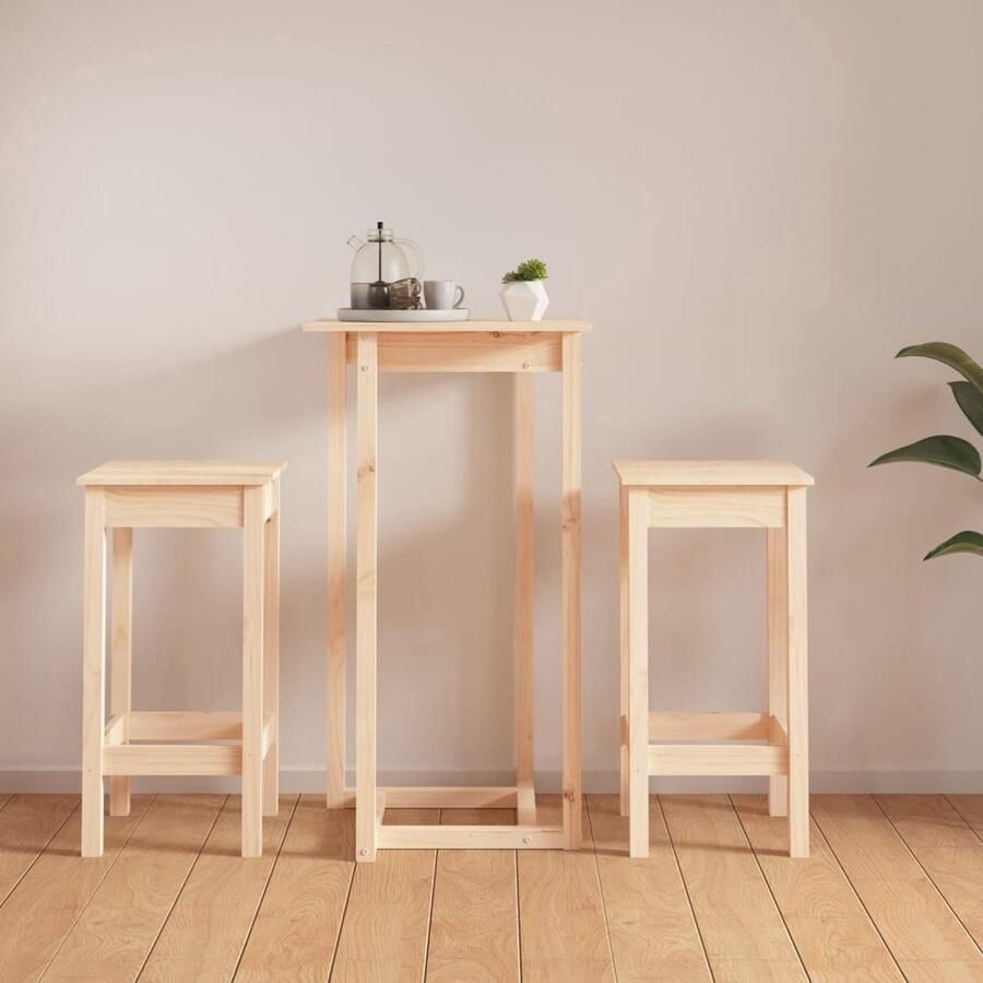 The Living Store Houten Bartafel Massief Grenenhout 60x60x110cm Inclusief 2 Barstoelen Bartafel Houten Bartafel Grenenhouten Bartafel Barset Eetkamerset