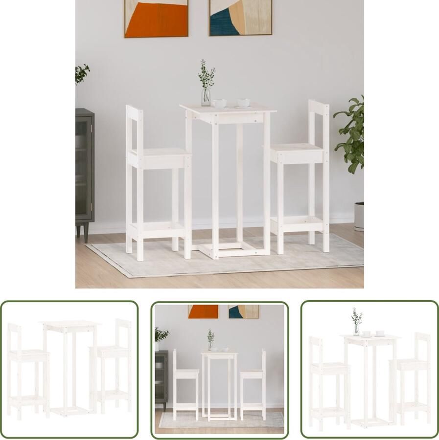 The Living Store Houten Bartafel Massief Grenenhout 60 x 60 x 110 cm Wit Bartafel Houten Bartafel Barset Bistrotafel Eettafel
