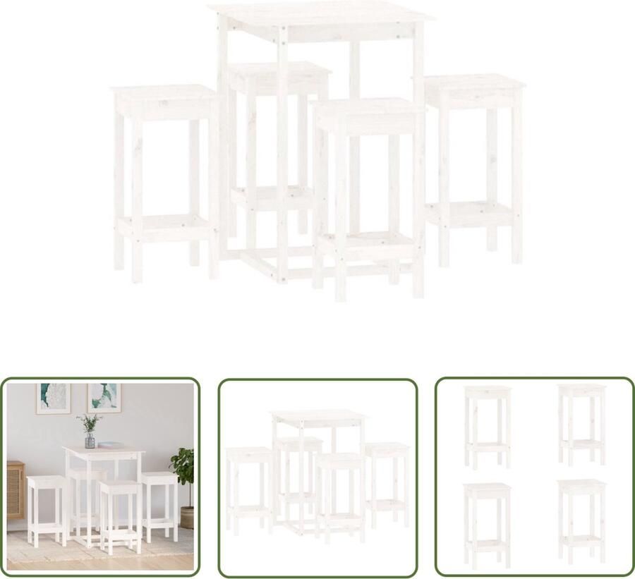 The Living Store Bartafel Grenenhout Wit 80x80x110 cm Inclusief 4 barkrukken Bartafel Houten Bartafel Barset Granenhout Meubilair Bistro Tafeltje - Foto 2