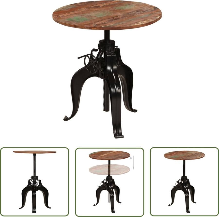 The Living Store Bartafel Gerecycled hout Verstelbaar Stalen frame 75 x (76-110) cm Bartafel Houten Bartafel Vintage Bartafel Industrieel Design Recycled Wood Furniture