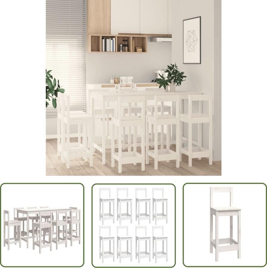 The Living Store Houten bartafel Massief grenenhout 180x80x110 cm Wit Bartafel Houten Bartafel Barset Bistroset Pubset