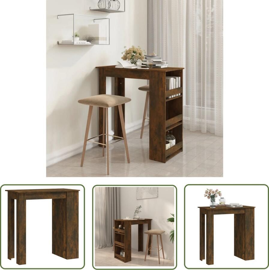 The Living Store Bartafel met opbergrek 102x50x103 5 cm hout gerookt eiken Bartafel Houten Bartafel Bruine Bartafel Eetkamertafel Salontafel - Foto 2