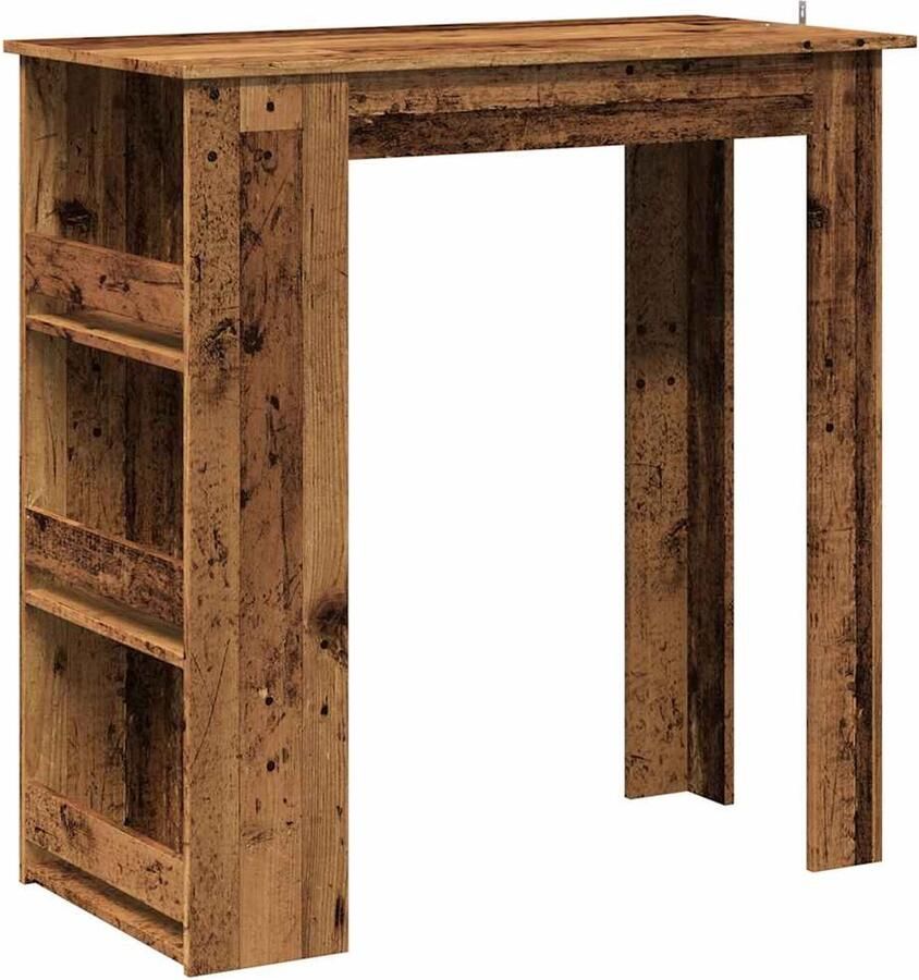 The Living Store Bartafel met opbergrek 102x50x103 5 cm oud houtkleurig Bartafel Houten Bartafel Salontafel Drinkwagen Servieskast