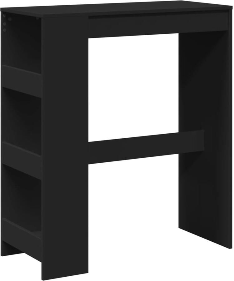 The Living Store Bartafel met rekken 90x40x103 5 cm bewerkt hout zwart Bartafel Houten Tafel Keukenmeubilair Eetkamerset Living Meubels