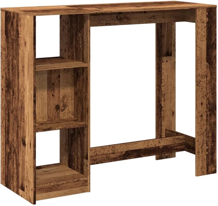 The Living Store Bartafel met schap 124x46x103 5 cm bewerkt hout oud houtkleurig Bartafel Houten Bartafel Keukenbar Loungehoek Opslagkast