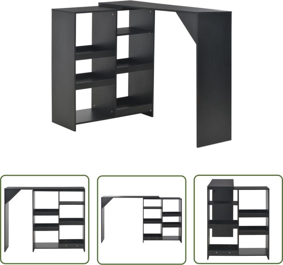 The Living Store Bartafel L-vormig frame Zwarte bewerkt hout 138x39x110 cm Verplaatsbaar schap Bartafel Houten Bartafel Eetkamertafel Bistrotafel Kookeiland Tafeltje