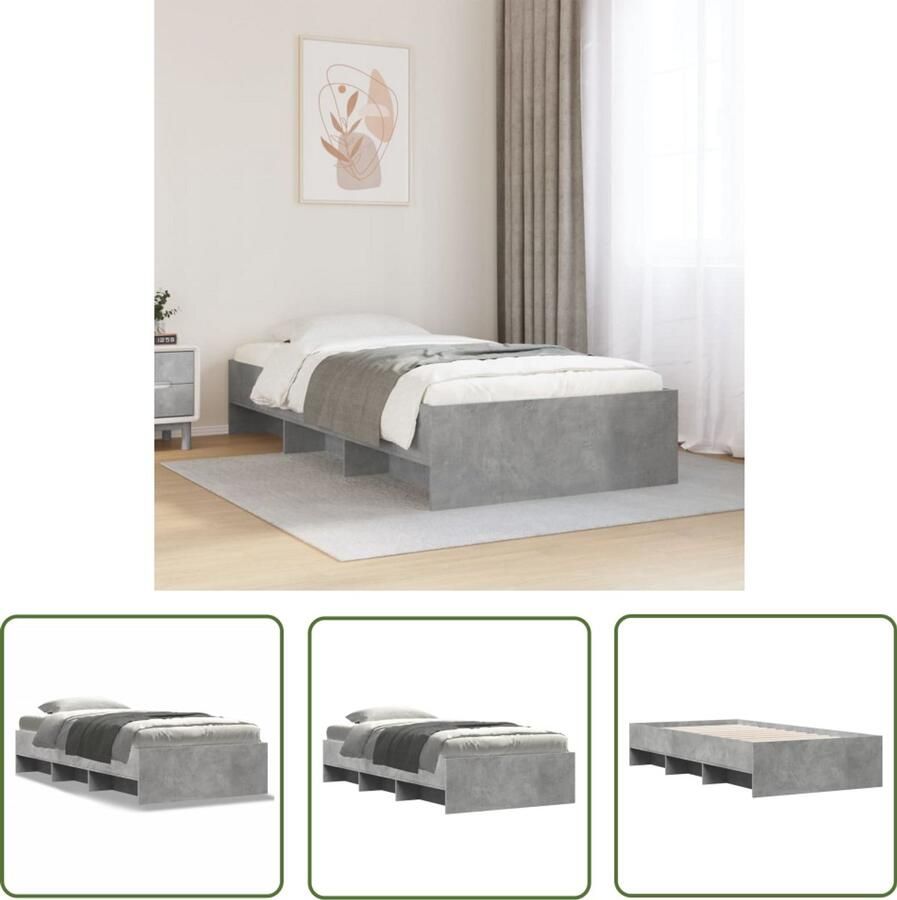 VidaXL Bedframe bewerkt hout betongrijs 100x200 cm Bedframe Houten Bed Betonnen Grijs Slaapkamers Tweepersoon Bed