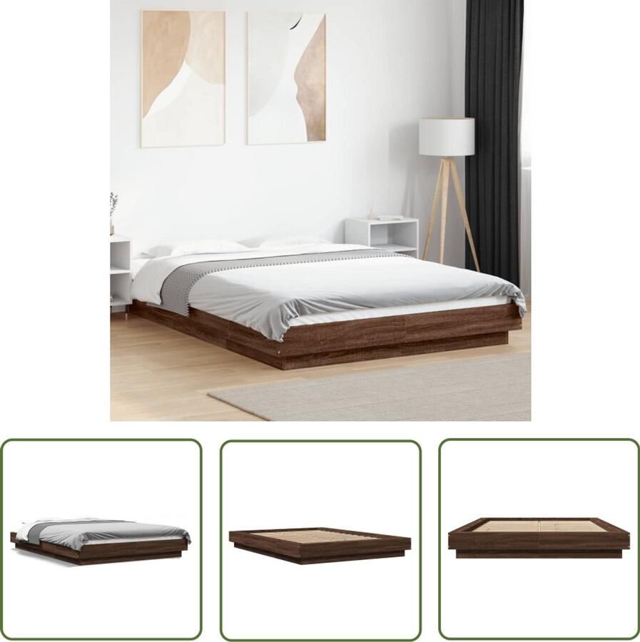 VidaXL Bedframe bewerkt hout bruin eikenkleur 120x200 cm Bedframe Houten Bed Bruine Eiken Kleur Tweepersoonsbed Enkel Bed