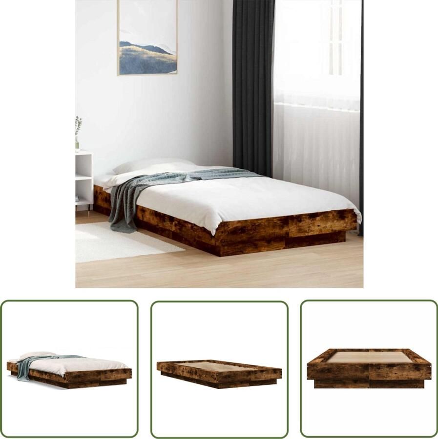 VidaXL Bedframe bewerkt hout gerookt eikenkleurig 100x200 cm Bedframe Houten Bed Bruine Bedbank Slaapcomfort Modern Bed