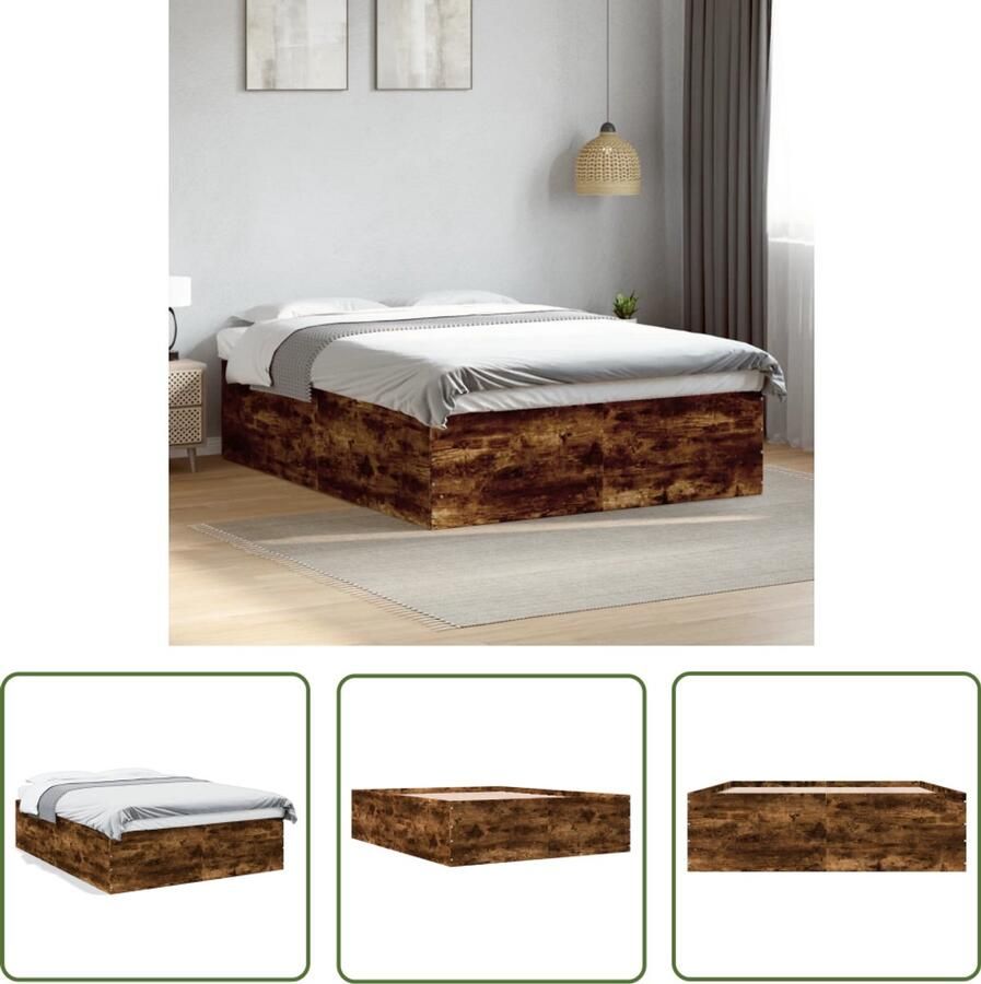 VidaXL Bedframe bewerkt hout gerookt eikenkleurig 150x200 cm Bedframe Houten Bed Bruine Bed Tweepersoonsbed King Size Bed