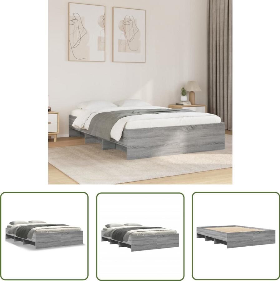 VidaXL Bedframe bewerkt hout grijs sonoma eikenkleurig 120x200 cm Bedframe Houten Bed Tweepersoonsbed Boxspring Slaapkamer