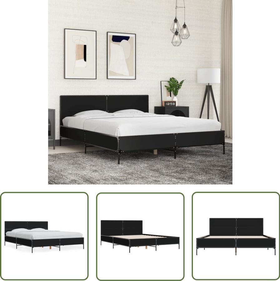 VidaXL Bedframe bewerkt hout metaal zwart 150x200 cm Bedframe Houten Bed Metalen Bed Slaapcomfort Modern Bed