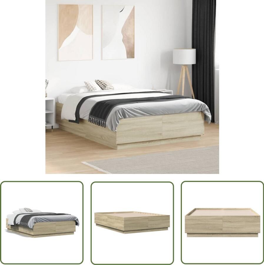 VidaXL Bedframe bewerkt hout sonoma eikenkleurig 135x190 cm Bedframe Houten Bed Sonoma Eiken Bed 135x190 Tweepersoonsbed