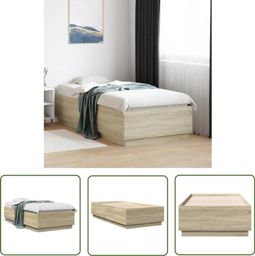 VidaXL Bedframe bewerkt hout sonoma eikenkleurig 75x190 cm Bedframe Houten Bed Sonomane Eiken Slaapcomfort Tweepersoonsbed
