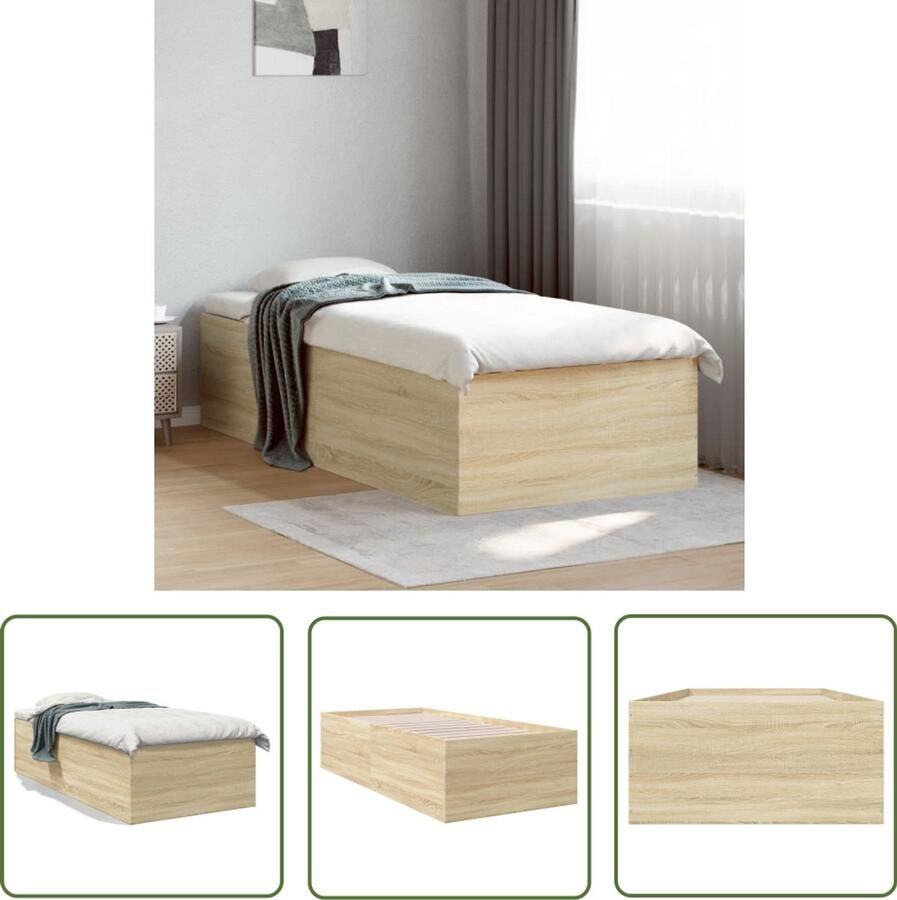 VidaXL Bedframe bewerkt hout sonoma eikenkleurig 90x190 cm Bedframe Houten Bed Sonomane Eiken Enkelpersoonsbed Slaapkamersdecoratie