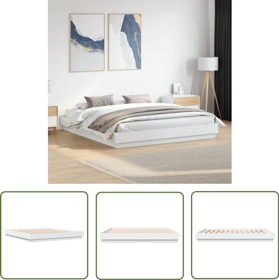VidaXL Bedframe bewerkt hout wit 180x200 cm Bedframe Houten Bed Wit Bed Tweepersoonsbed King Size Bed