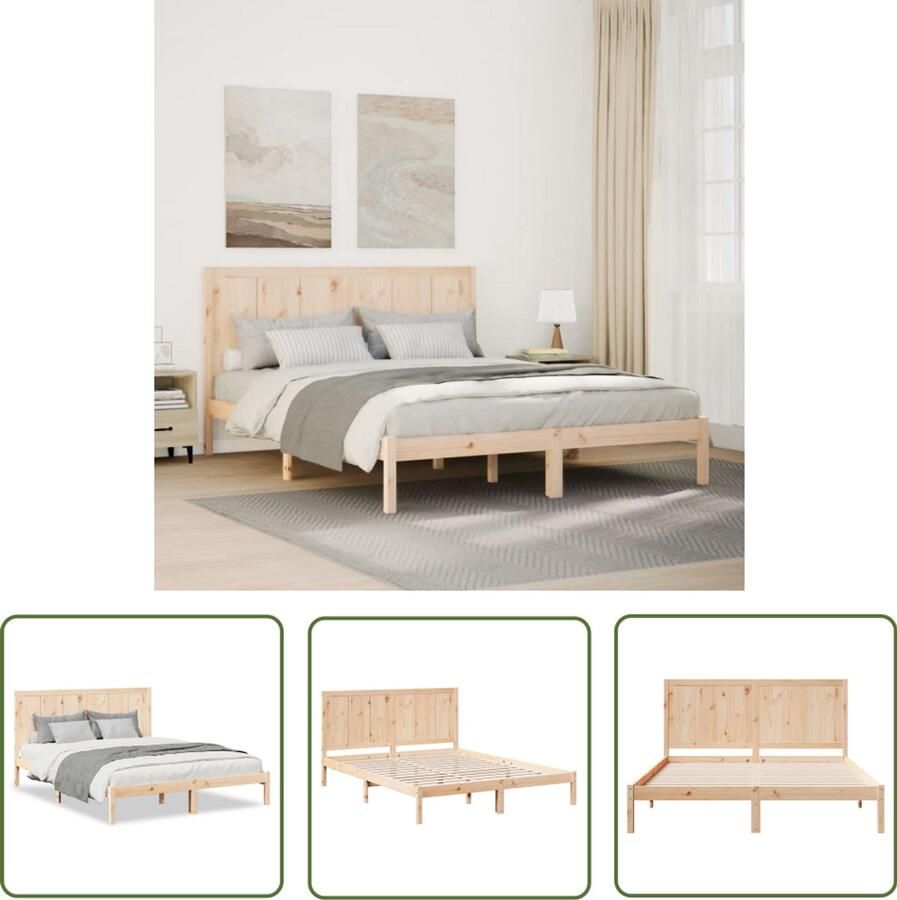 VidaXL Bedframe extra lang zonder matras massief hout 160x220 cm Bedframe Houten Bed Tweepersoonsbed Kingsize Bed Groot Bed
