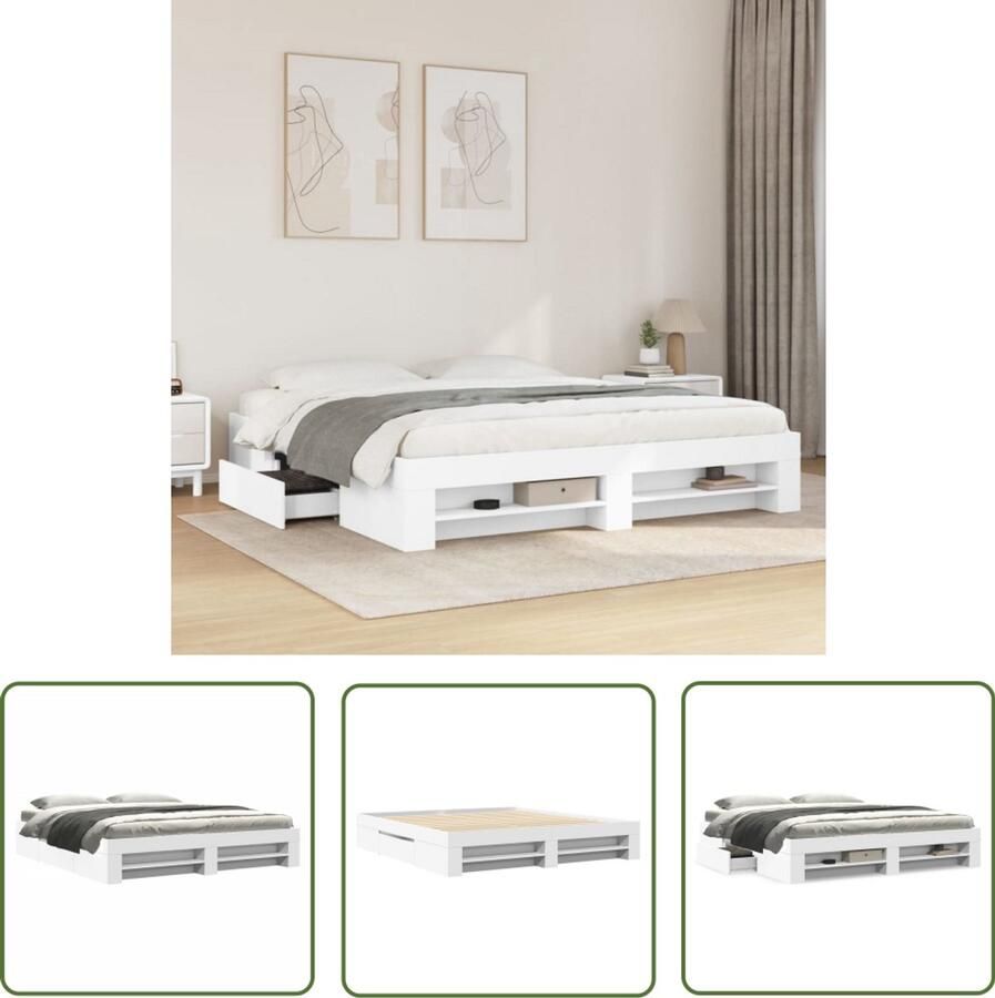 VidaXL Bedframe massief hout wit 200x200 cm Bedframe Houten Bed Bedkast Slaapkamers Slaapcomfort