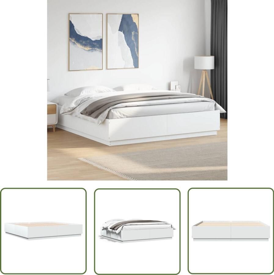 VidaXL Bedframe massief hout wit 200x200 cm Bedframe Houten Bed Wit Bed Tweepersoonsbed Boxspring