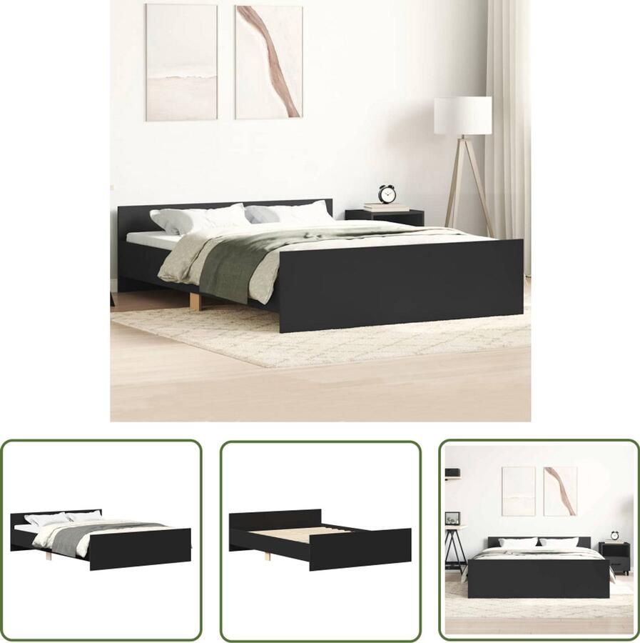 The Living Store Bedframe Zwart 193 x 143 x 50 cm Duurzaam hout Functioneel hoofd- en voeteneinde Stevige lattenbodem Montage vereist Bedframe Houten Bed Tweepersoonsbed Boxspring Bed Slaapcomfort