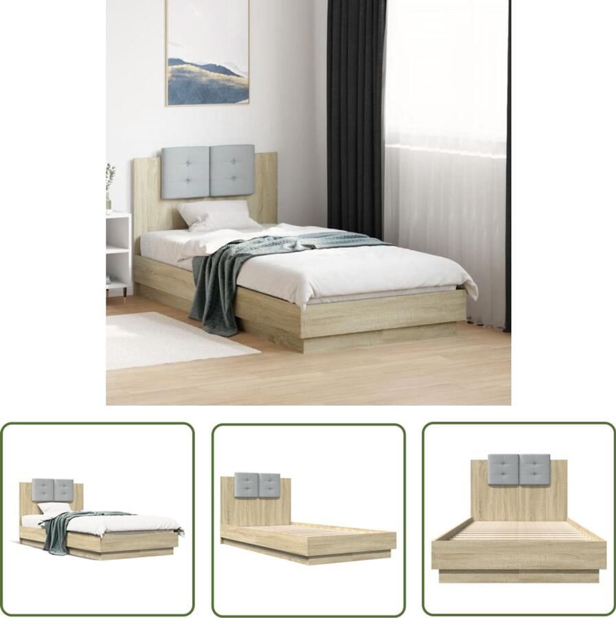VidaXL Bedframe met hoofdbord bewerkt hout sonoma eiken 75x190 cm Bedframe Houten Bed Slaapcomfort Bedroom Furniture Sonoma Oak