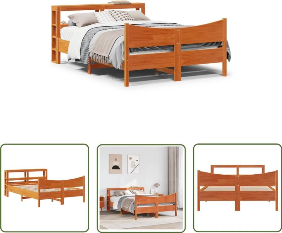 VidaXL Bedframe met hoofdbord grenenhout wasbruin 140x200 cm Bedframe Houten Bed Grenen Hout Bed Met Hoofdbord Boxspring