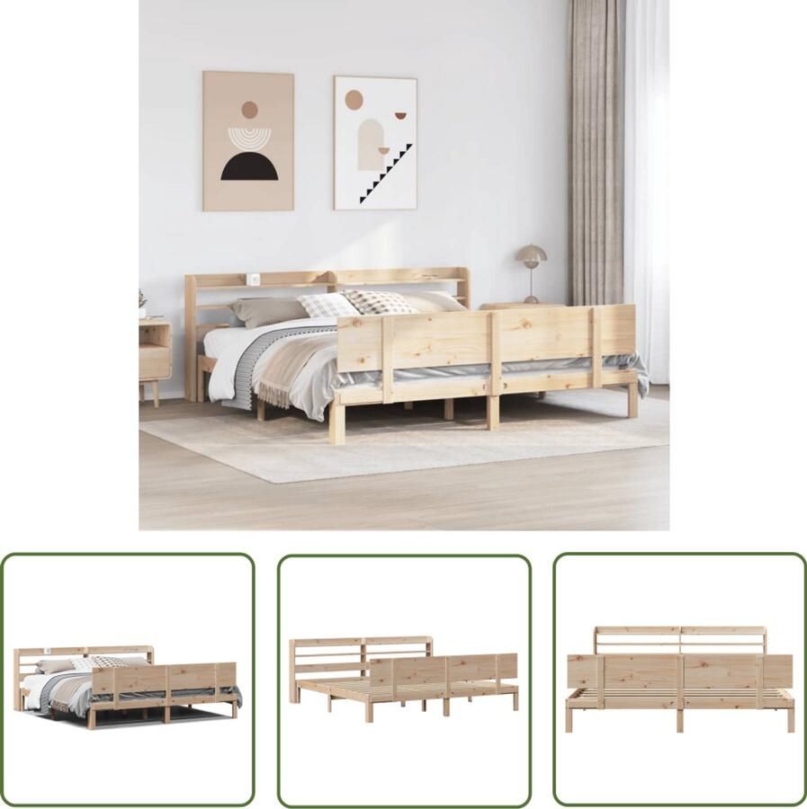 VidaXL Bedframe met hoofdbord massief grenenhout 200x200 cm Bedframe Houten Bed Grenen Hout Tweepersoonsbed Boxspring