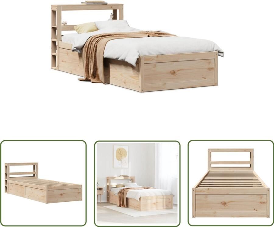 VidaXL Bedframe met hoofdbord massief grenenhout 75x190 cm Bedframe Houten Bed Bedstede Slaapcomfort Hoofdboard