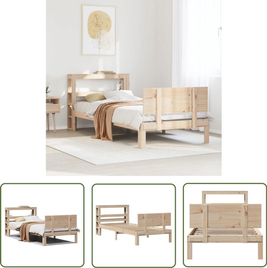 VidaXL Bedframe met hoofdbord massief grenenhout 90x200 cm Bedframe Houten Bed Slaapcomfort Hoofdbord Grenenhout