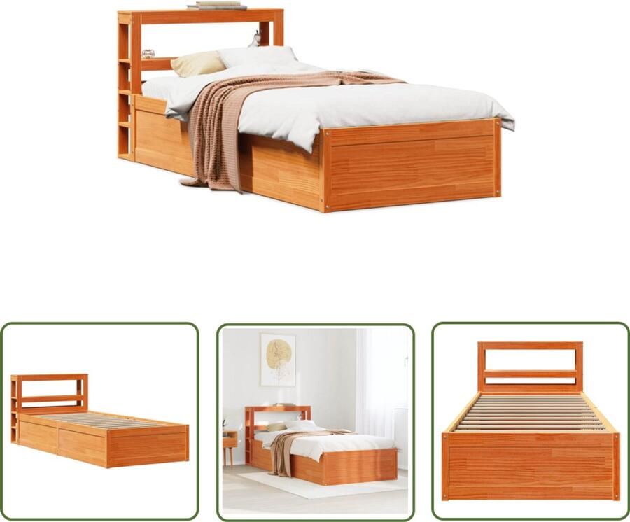 VidaXL Bedframe met hoofdbord massief grenenhout wasbruin 100x200 cm Bedframe Houten Bed Grenenhouten Bed Met Hoofdbord Tweepersoonsbed