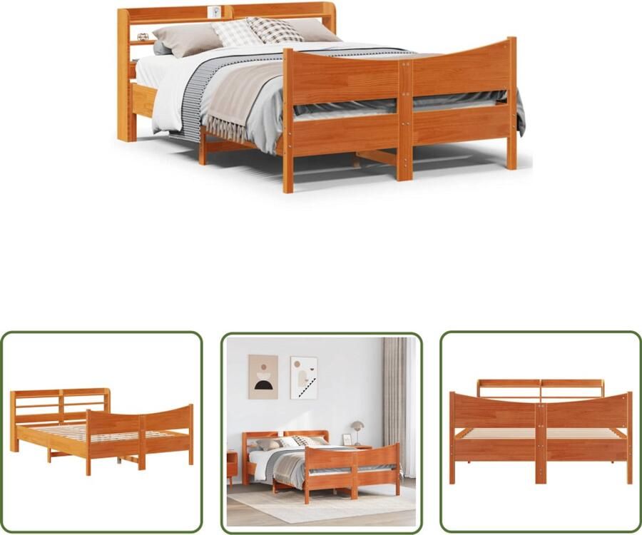 VidaXL Bedframe met hoofdbord massief grenenhout wasbruin 160x200 cm Bedframe Houten Bed Grenen Hout Bed Kingsize Bed Boxspring Bed