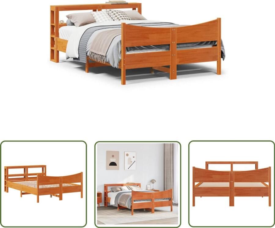 VidaXL Bedframe met hoofdbord massief grenenhout wasbruin 160x200 cm Bedframe Houten Bed Slaapkamers Boxspring Tweepersoonsbed