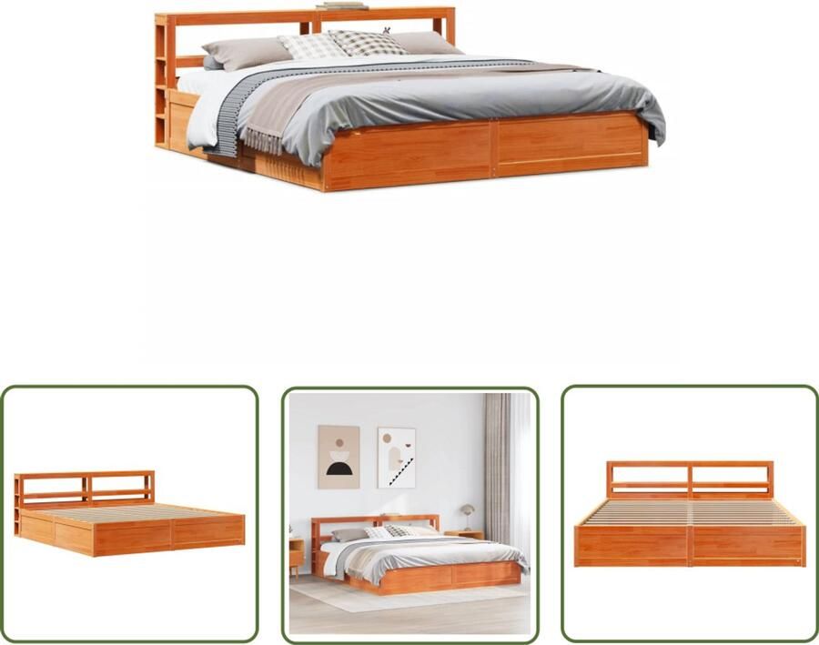 VidaXL Bedframe met hoofdbord massief grenenhout wasbruin 180x200 cm Bedframe Houten Bed Massief Grenenhout Bed Met Hoofdbord Boxspring Bed