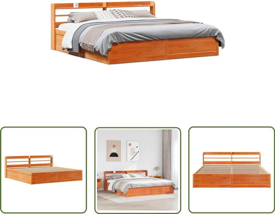 VidaXL Bedframe met hoofdbord massief grenenhout wasbruin 200x200 cm Bedframe Houten Bed Grenenhouten Bed Kingsize Bed Boxspring Bed