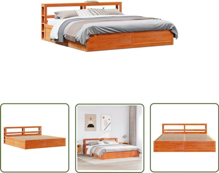 VidaXL Bedframe met hoofdbord massief grenenhout wasbruin 200x200 cm Bedframe Houten Bed Massief Hout Bed Met Hoofdbord Slaapcomfort