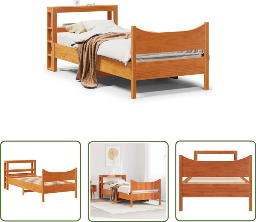 VidaXL Bedframe met hoofdbord massief grenenhout wasbruin 75x190 cm Bedframe Houten Bed Grenenhouten Bed Met Hoofdbord Tweepersoonsbed