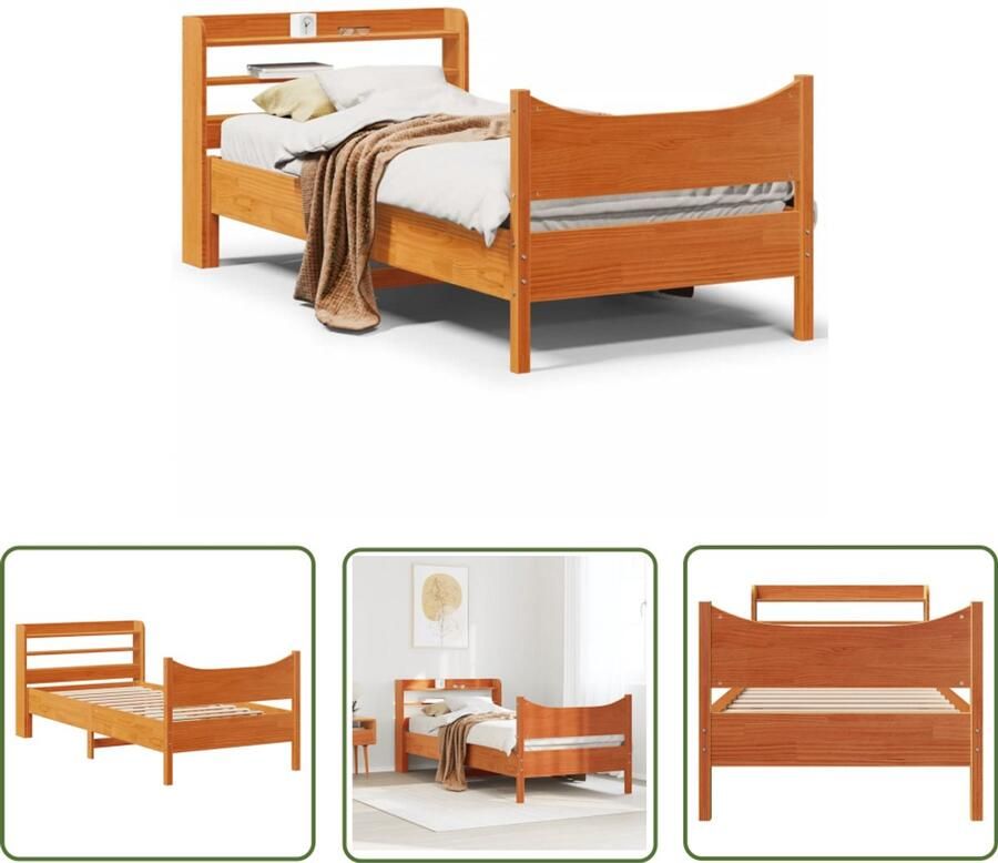 VidaXL Bedframe met hoofdbord massief grenenhout wasbruin 90x200 cm Bedframe Houten Bed Met Hoofdbord Slaapkamers Grenen Hout