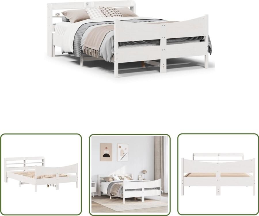 VidaXL Bedframe met hoofdbord massief grenenhout wit 120x200 cm Bedframe Houten Bed Met Hoofdbord Grenenhouten Bed Tweepersoonsbed