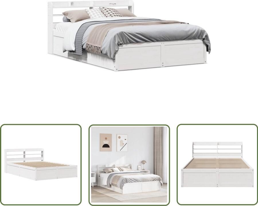 VidaXL Bedframe met hoofdbord massief grenenhout wit 140x200 cm Bedframe Houten Bed Met Hoofdbord Kingsize Bed Tweepersoonsbed
