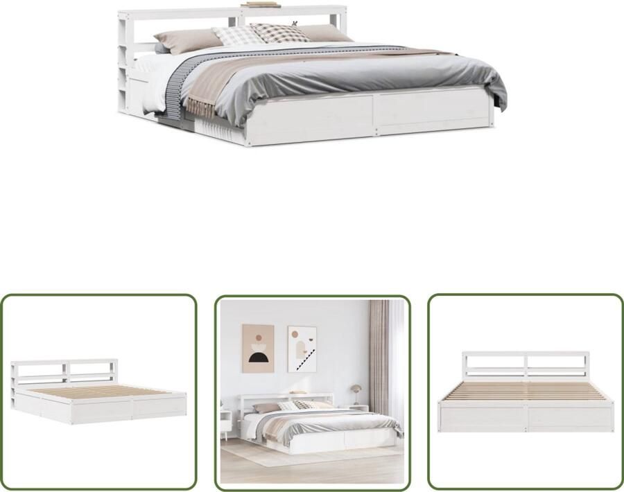 VidaXL Bedframe met hoofdbord massief grenenhout wit 180x200 cm Bedframe Houten Bed Met Hoofdbord Kingsize Bed Tweepersoonsbed