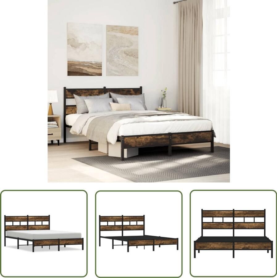 VidaXL Bedframe met hoofdbord zonder matras sonoma eiken 140x190 cm Bedframe Houten Bed Met Hoofdbord Slaapkamers Sonoma Eiken