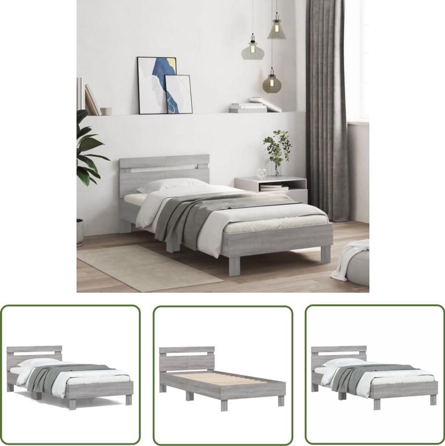 VidaXL Bedframe met hoofdeinde bewerkt hout grijs sonoma 100x200 cm Bedframe Houten Bed Met Hoofdeinde Grijze Bed Sonoma Eiken Bed