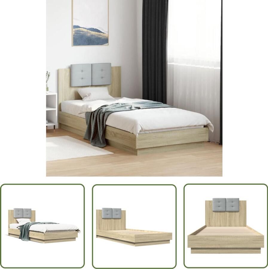 VidaXL Bedframe met hoofdeinde bewerkt hout sonoma eiken 100x200 cm Bedframe Houten Bed Sonoma Eiken Bed Tweepersoons Bed Hoofdbord